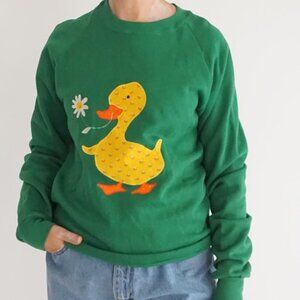 Vintage Jerzees Green Duck Daisy Applique Floral Nature Garden Sweatshirt M